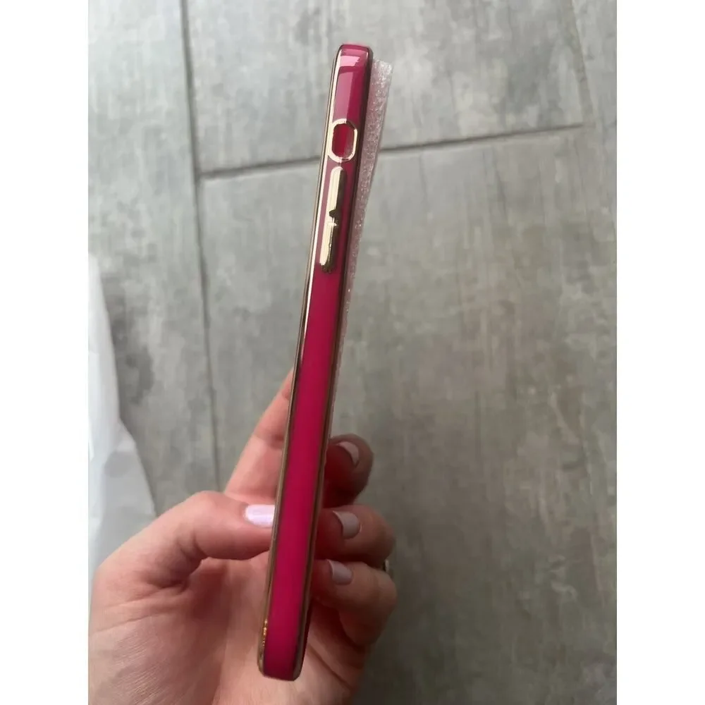 Luxury iPhone Case Neon Bright Hot Pink Gold Silicone Cover 13 Pro Max NEW